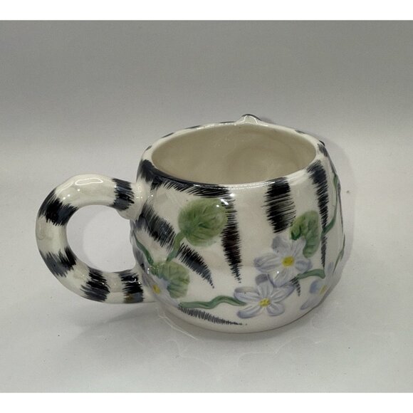 Cute Whimsical Cat Mug Cup Black White Striped Tabby Succulent Air Fern Planter - Picture 8 of 8